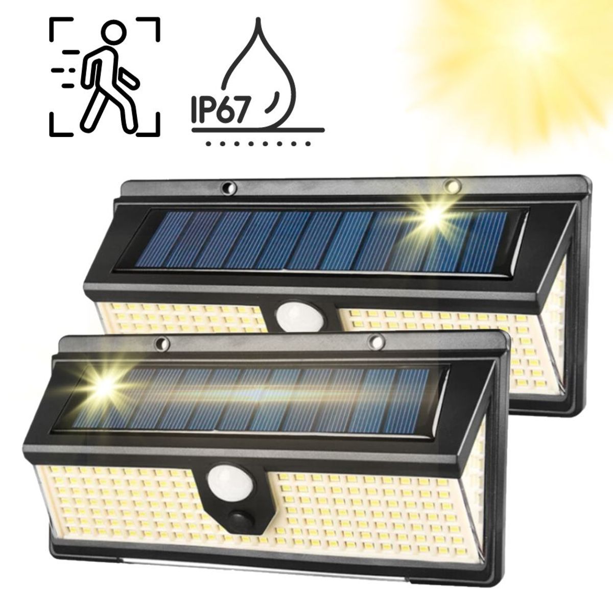 GENERICO - Combo 2x Lámparas Solares con Sensor y Leds Color Rojo y Azul