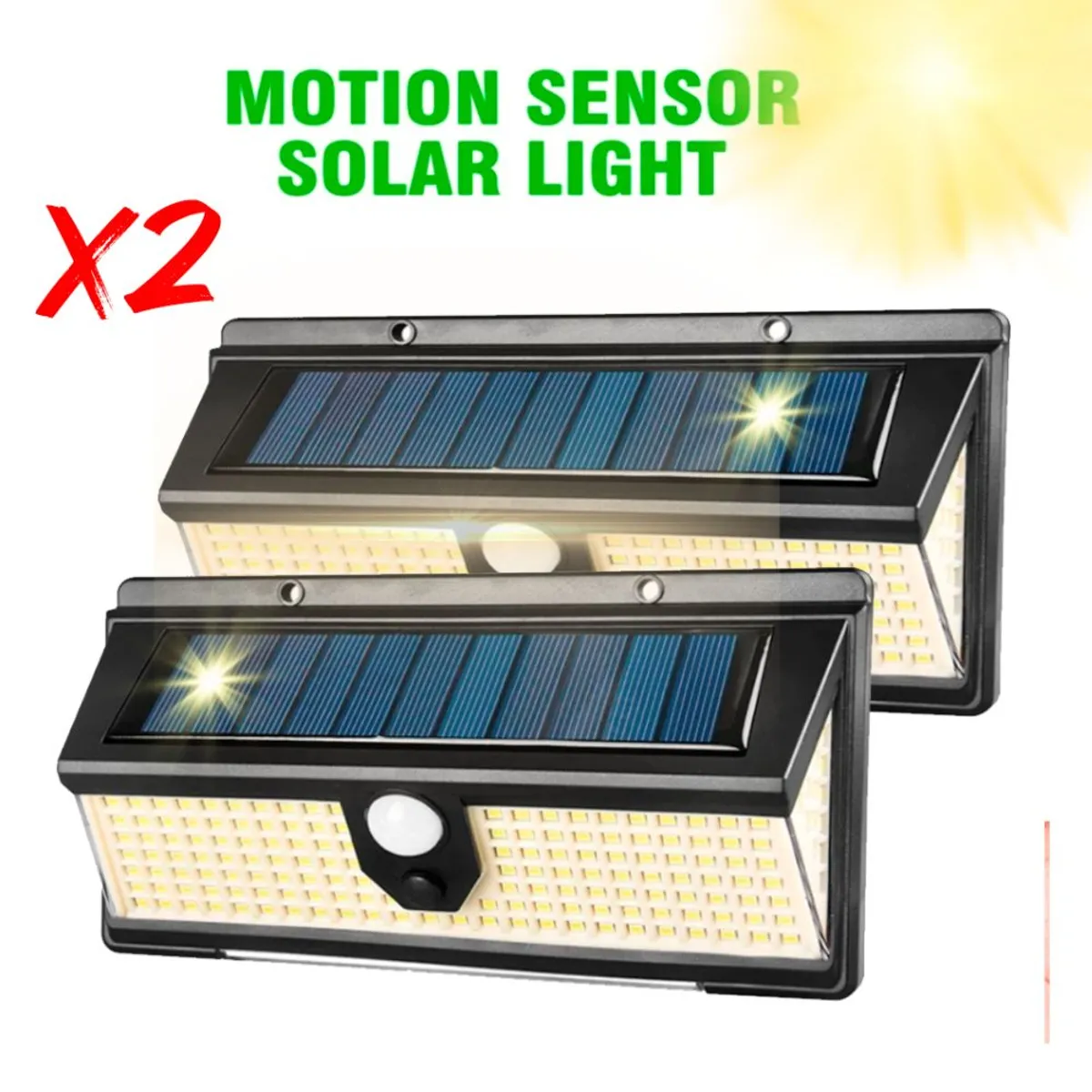GENERICO - Combo 2 UND Lampara Foco Luz LED con Panel Solar con Sensor Movimiento Bateria Recargable