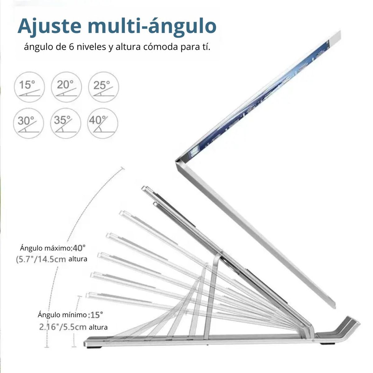 GENERICO - Soporte de Aluminio Metálico Plegable para Laptop 6 Niveles ZX-447
