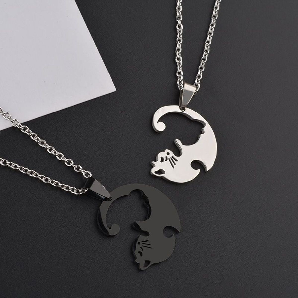 GENERICO - Collares con dije de Gatos para parejas - Modelo Yin Yang