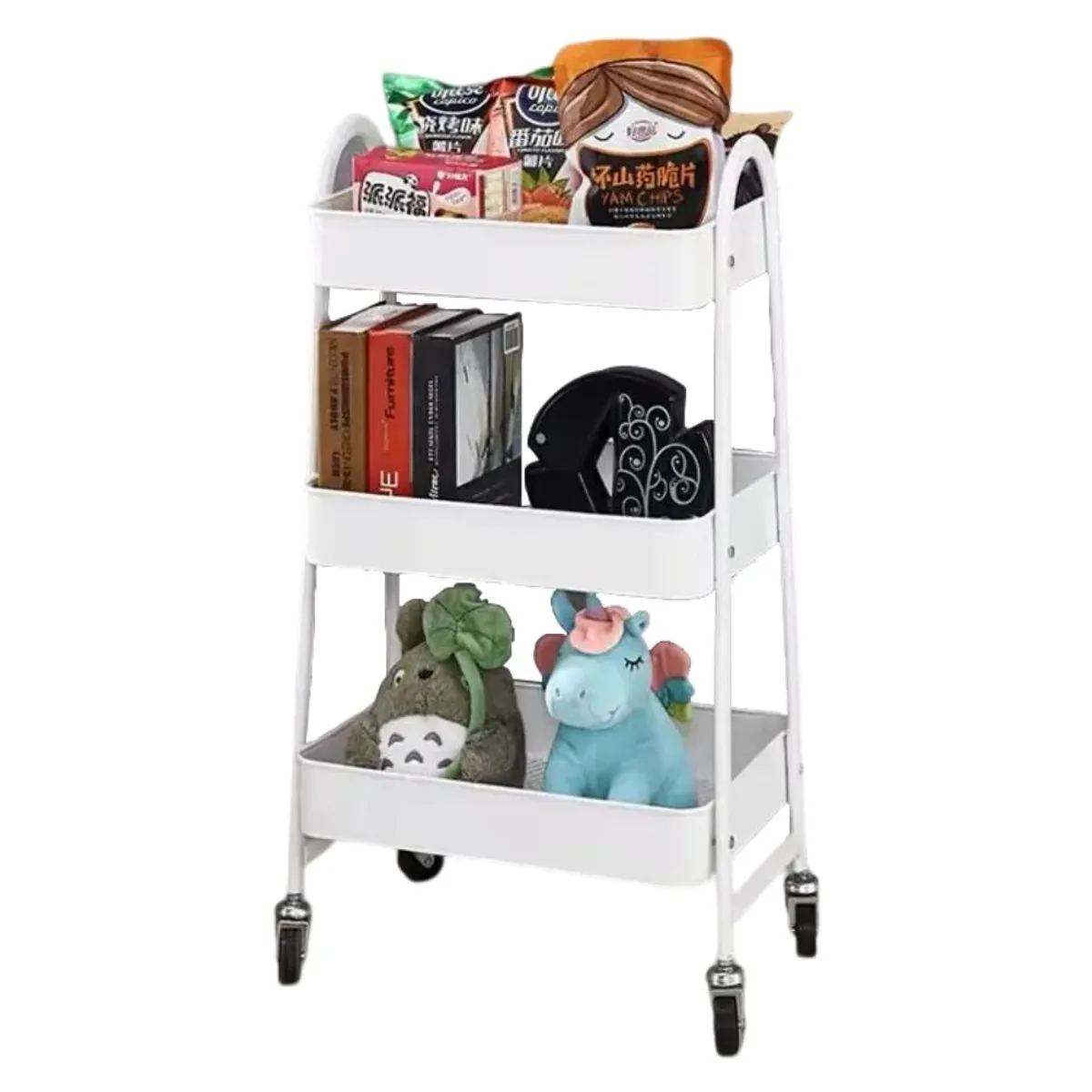 GENERICO - Organizador Blanco De Metal Multiusos 3 Niveles Con Ruedas