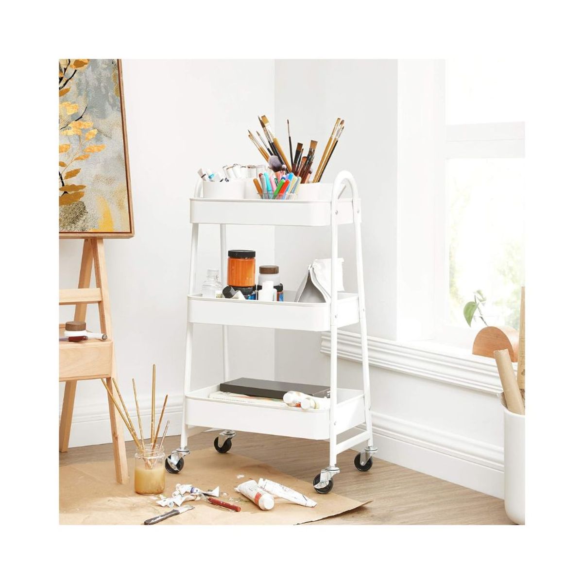 GENERICO - Organizador Blanco De Metal Multiusos 3 Niveles Con Ruedas