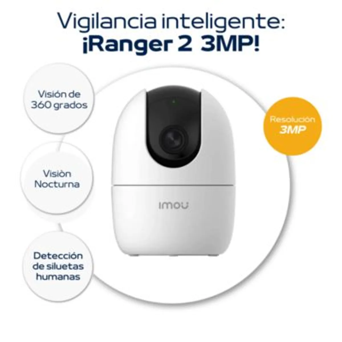 IMOU - Cámara WiFi Imou Ranger 2 3MP 2K 360° Seguridad Interior con Audio y Detección