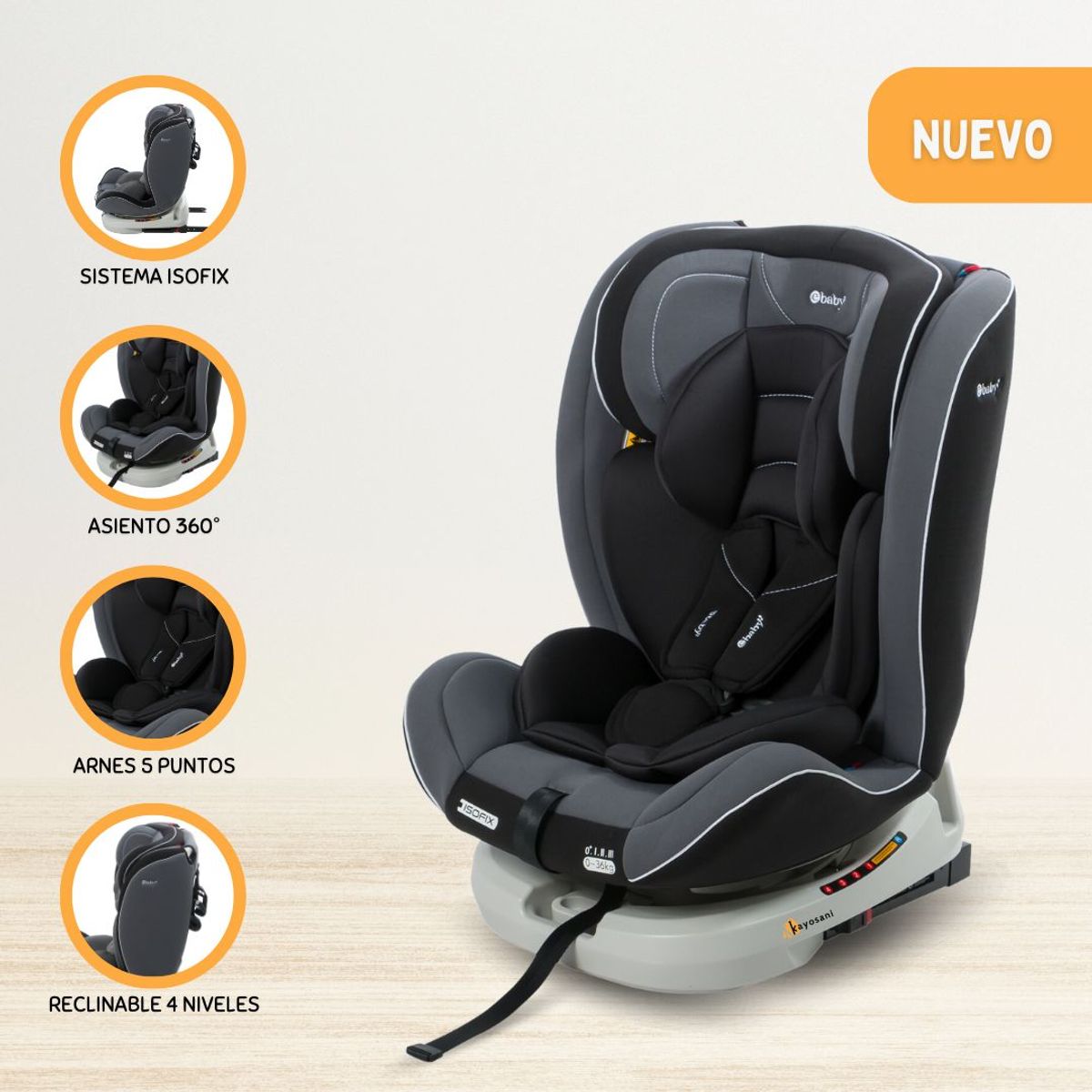 EBABY - Silla de Auto Sistema Isofix para Bebés «LOUIS» Black