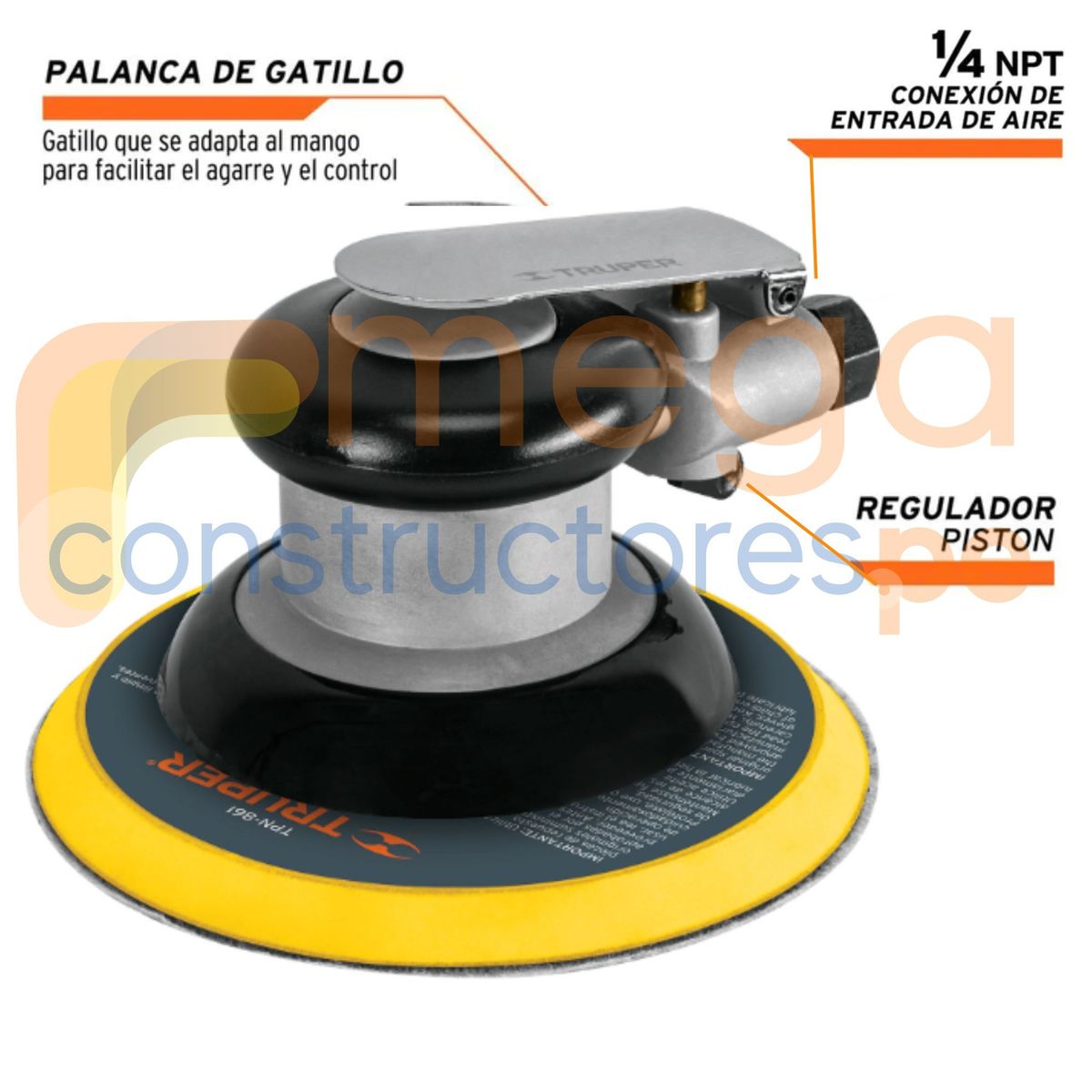 TRUPER - Lijadora orbital neumática, Lijadora de aire, industrial 6 Truper