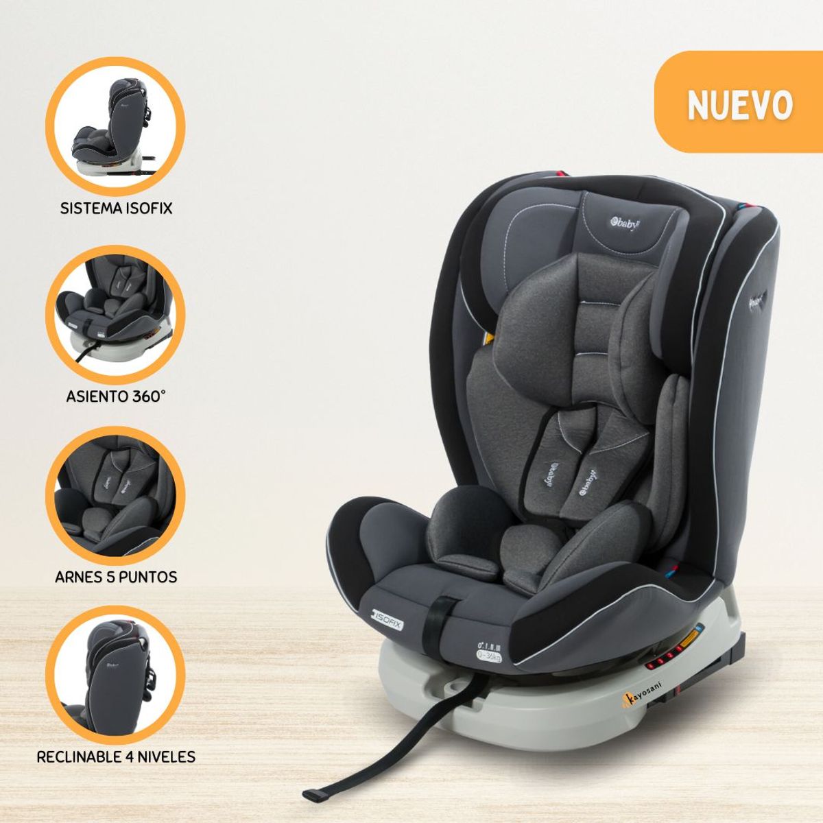 EBABY - Silla de Auto Sistema Isofix para Bebés «LOUIS» Dark Gray
