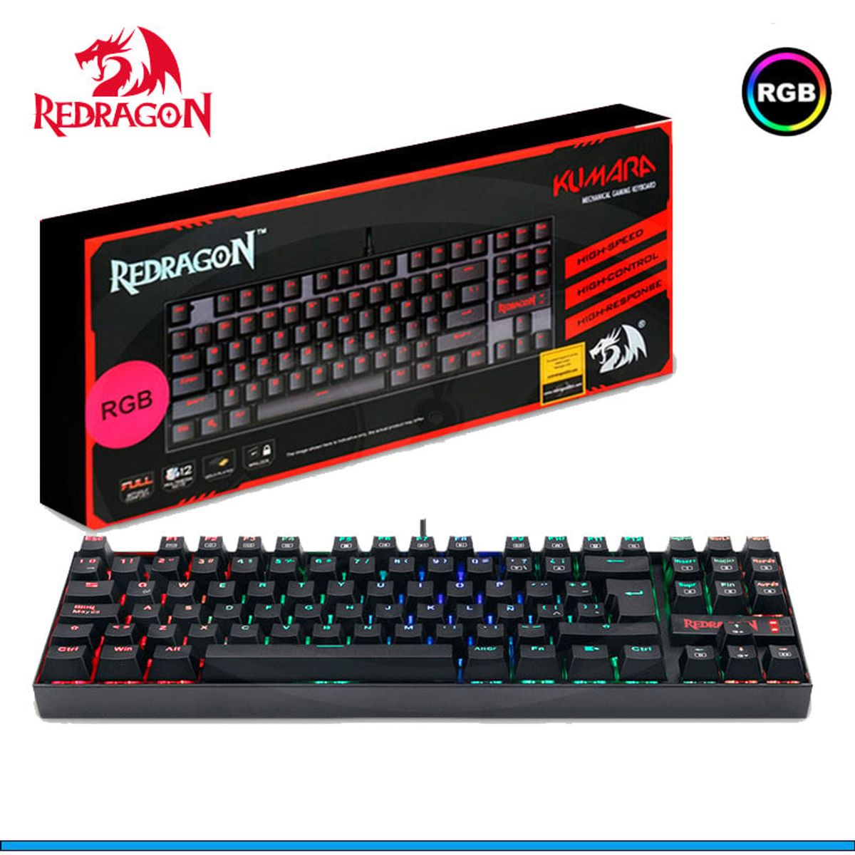REDRAGON - Teclado Redragon K552RGB KUMARA black RED SWITCH Español