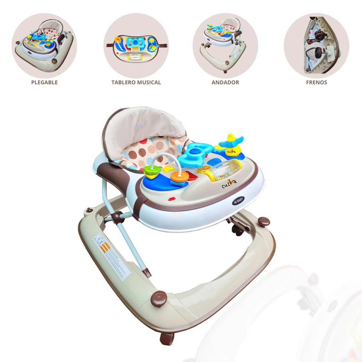 HI BABY - Andador Para Bebé musical plegable «PIANO» Brown