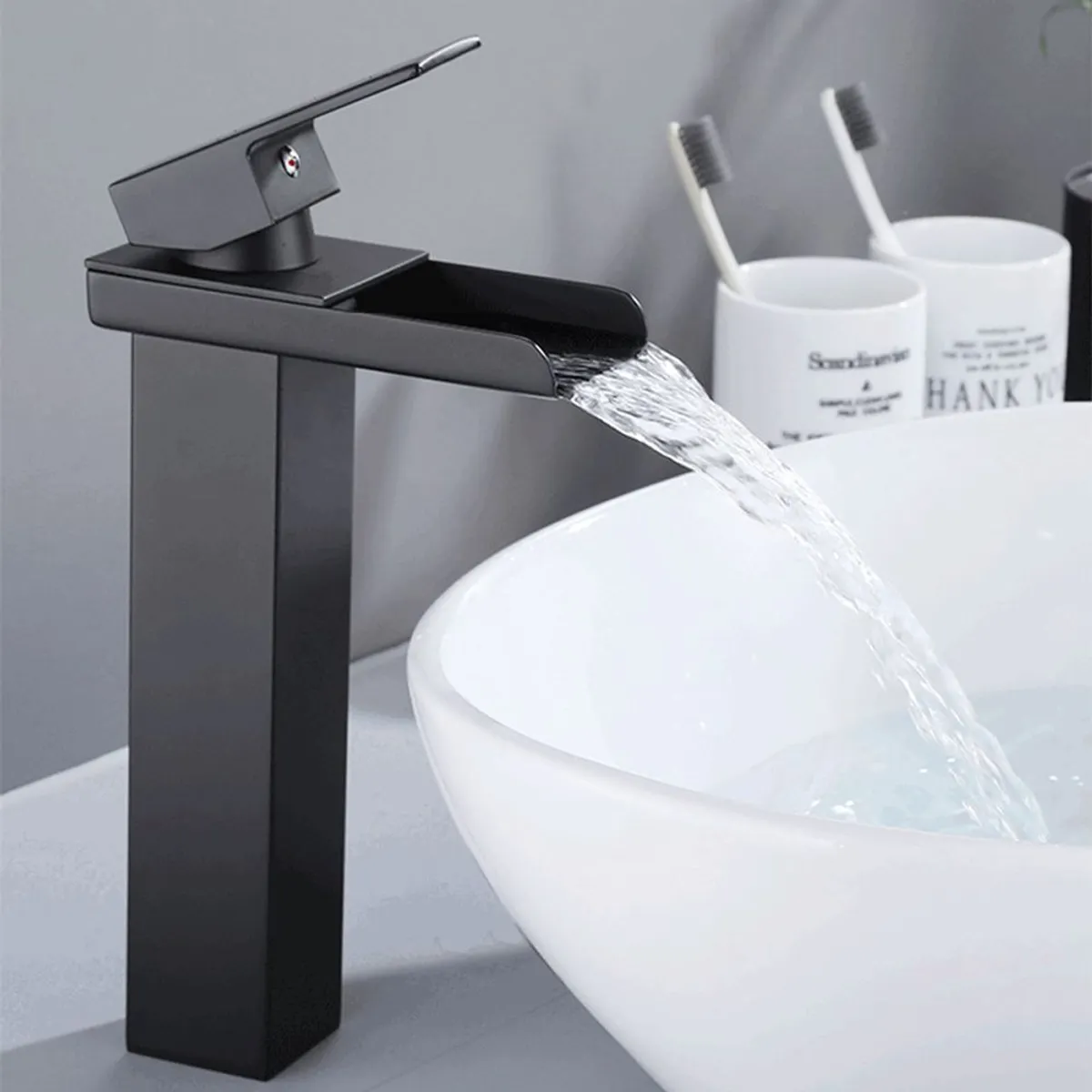 HOME NEAT - Grifo de Baño Grifo Lavabo Mezclador Monomando Negro 30cm