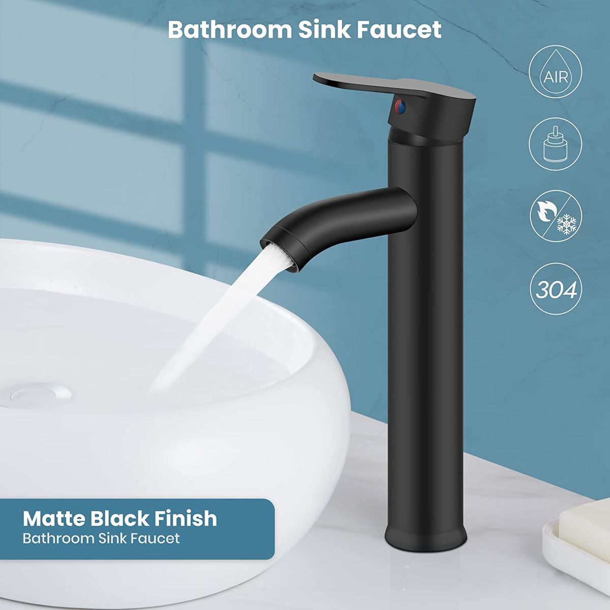 HOME NEAT - Grifo de Baño Grifo Lavabo Mezclador Monomando Negro 30cm