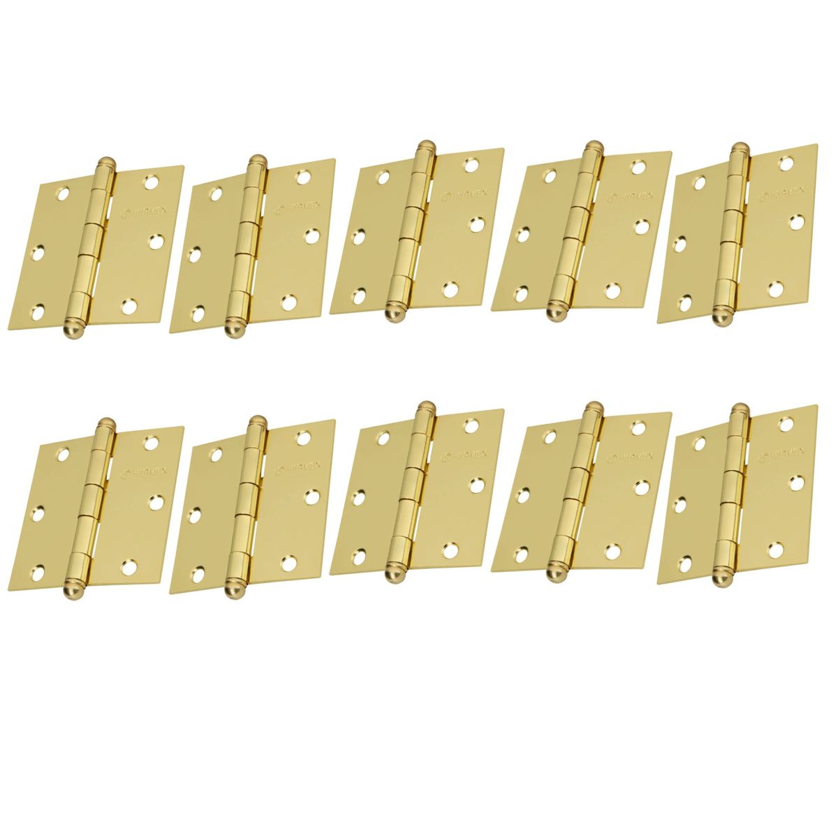 HERMEX - Bisagra 3"x3" acero latonado, redonda, Hermex 10 unidades