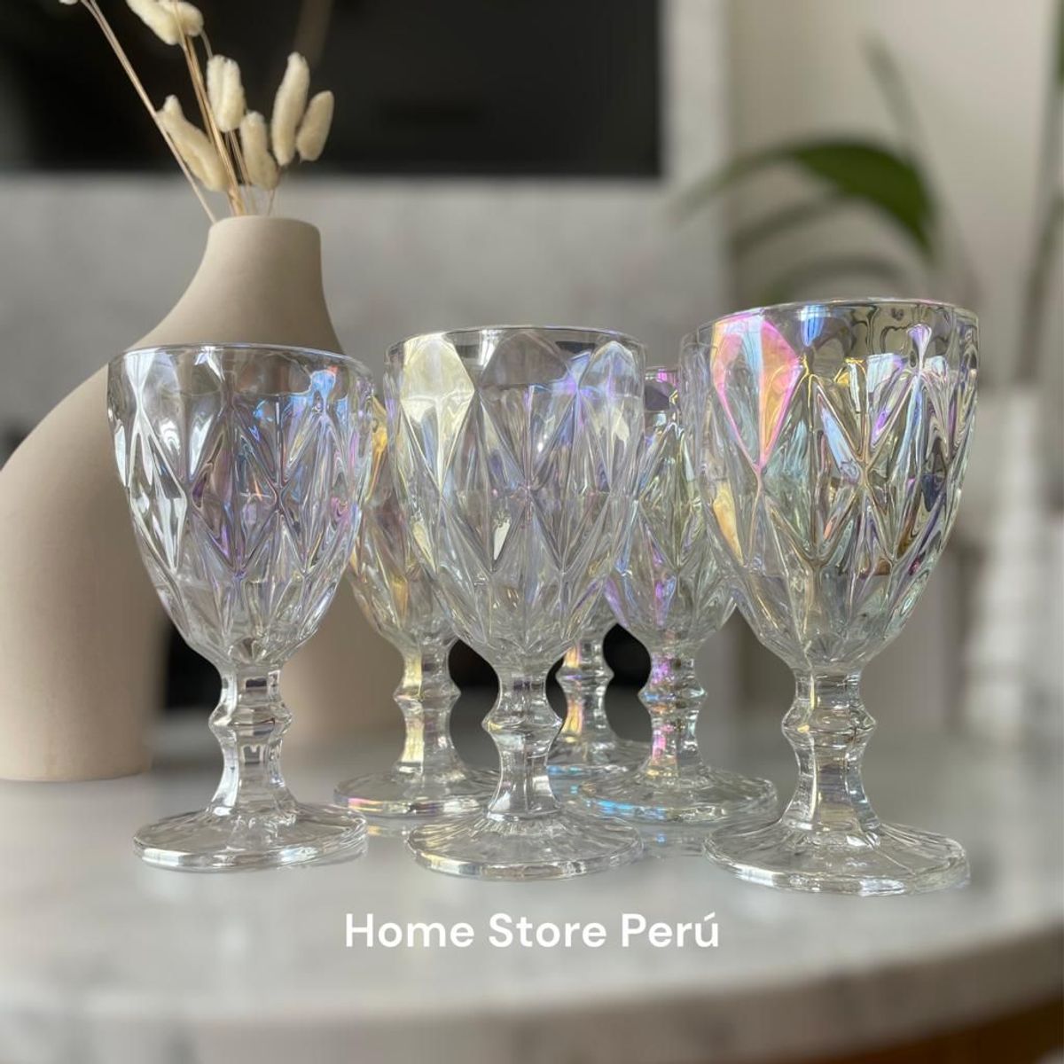 GENERICO - Set de 6 Copas Labrada vidrio Tornasol- Premium