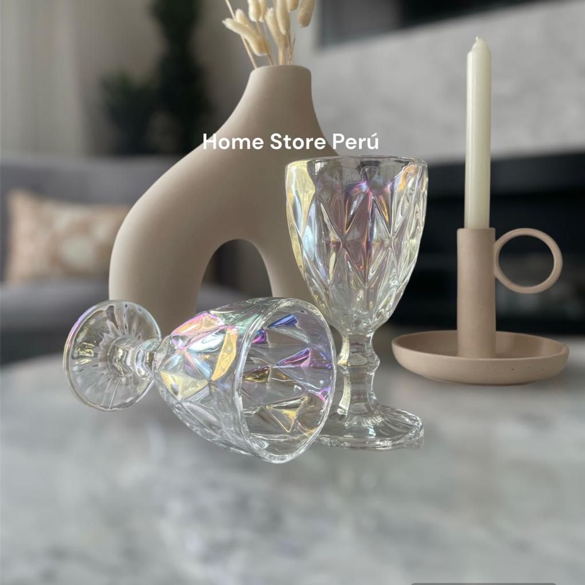 GENERICO - Set de 6 Copas Labrada vidrio Tornasol- Premium