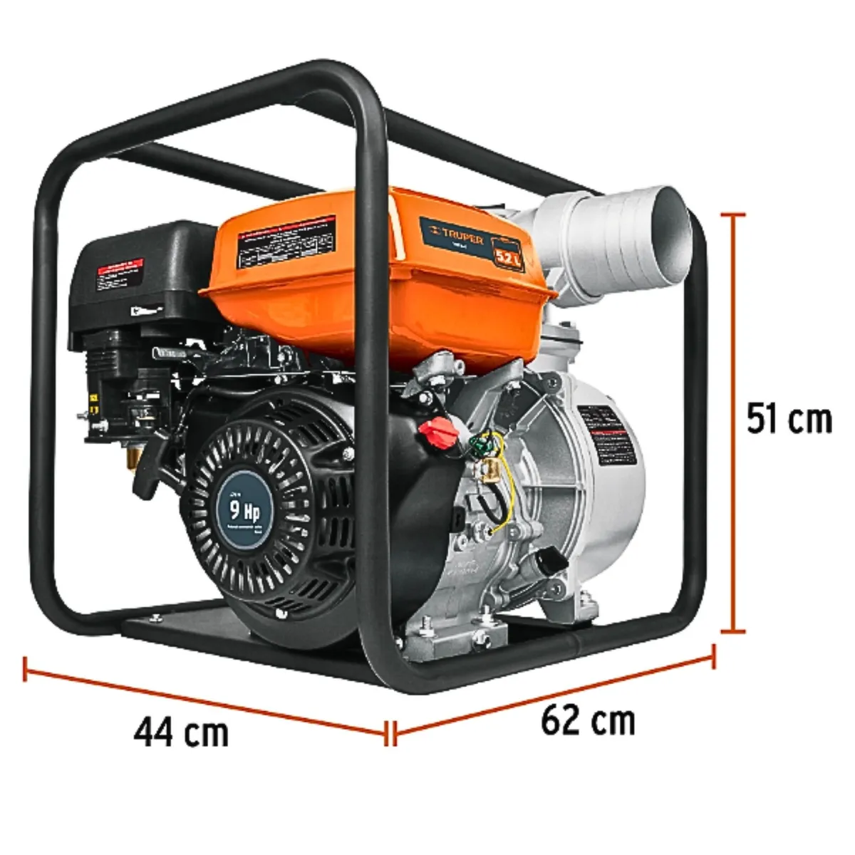 TRUPER - Motobomba autocebante a gasolina 9 HP salida 4" , Truper