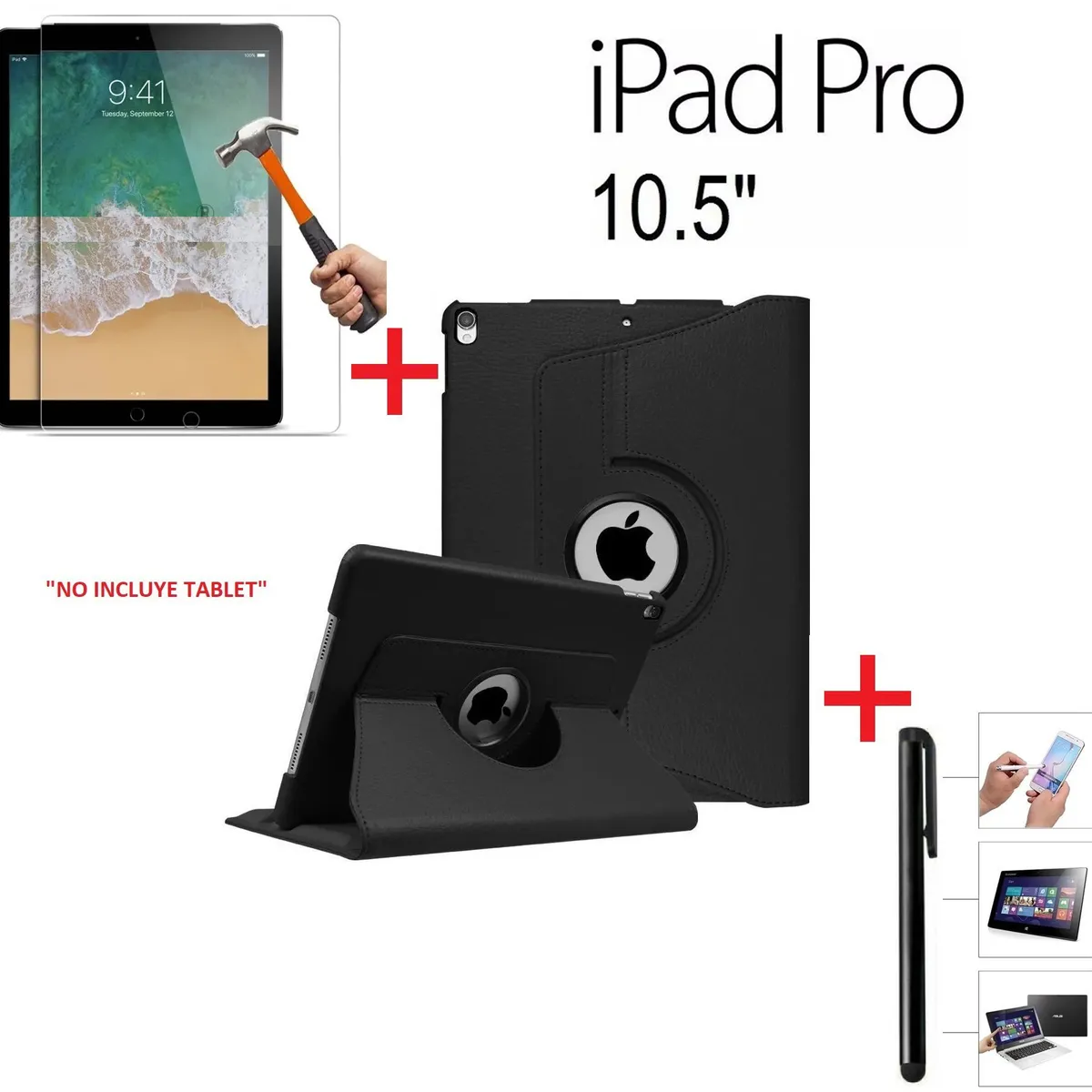 GENERICO - Funda & Mica & Lapiz para iPad Pro 10.5 A1701 A1709 Giratorio 360°