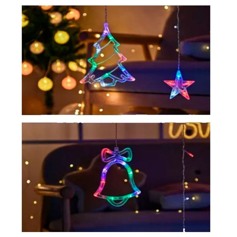 SEISA - Luces Navidad Cortina de Reno Campana y Arbolito - Multicolor Led