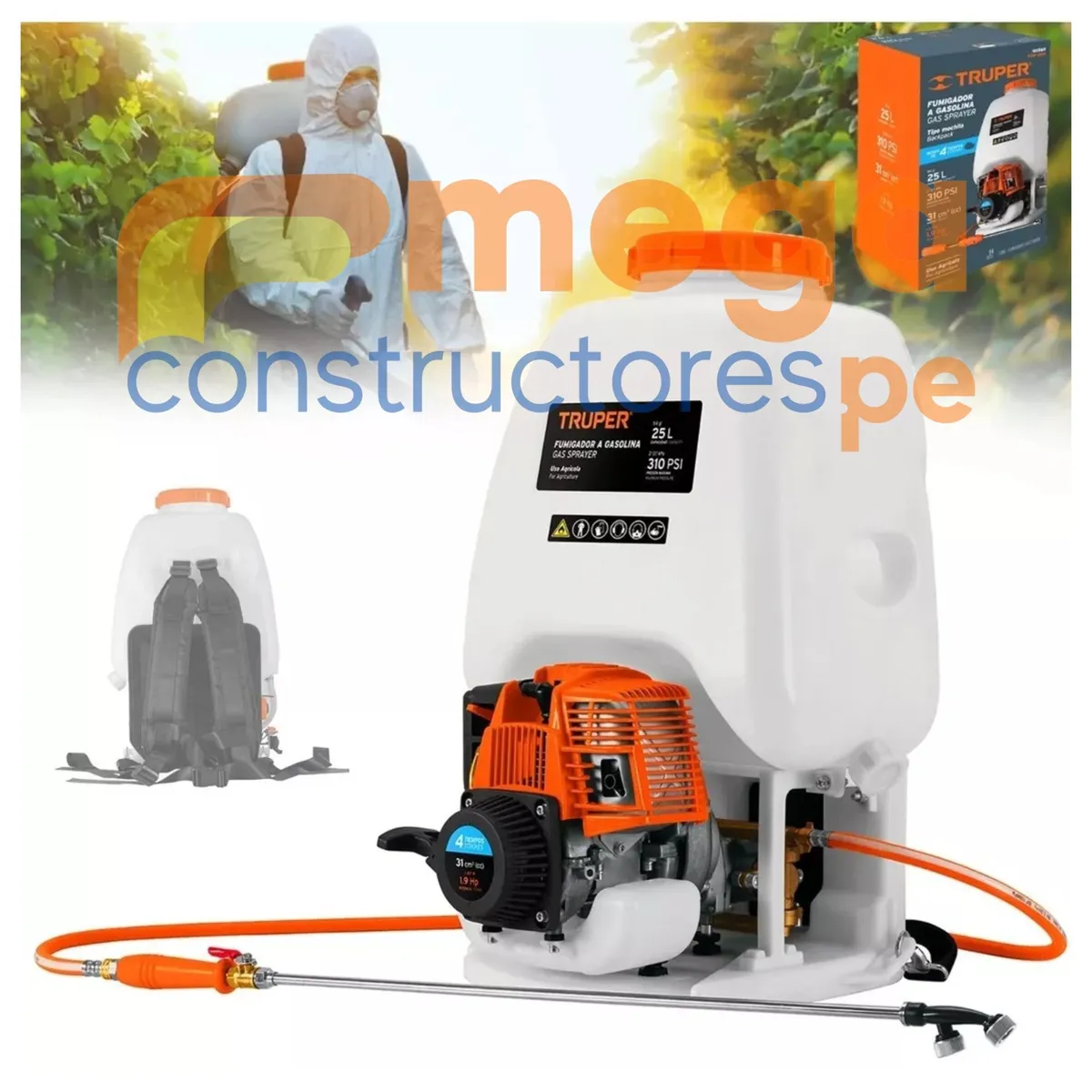 TRUPER - Fumigador A Gasolina motofumigadora, 4 Tiempos, 25 L Truper 101569