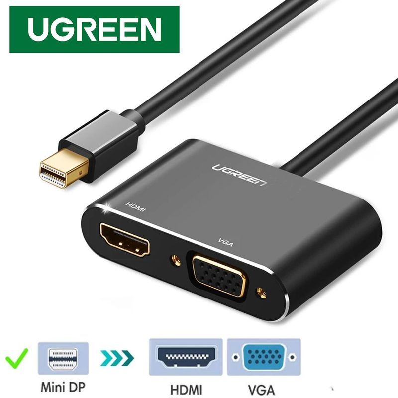GENERICO - Convertidor 2 en 1 Mini Displayport a Hdmi + Vga UGREEN 4k aluminio