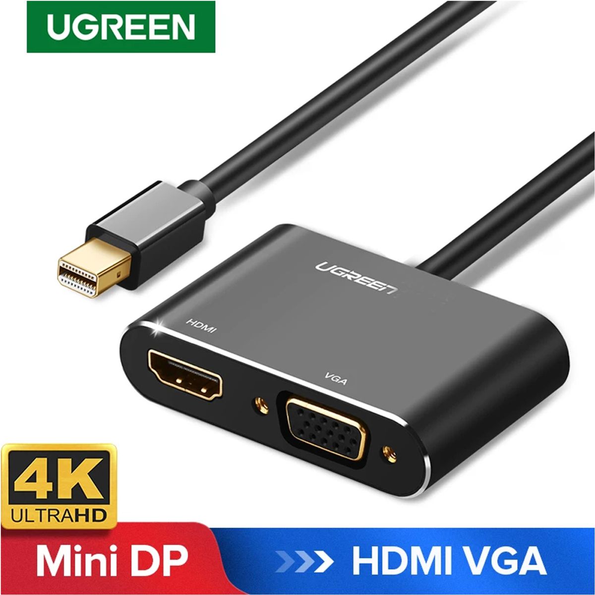 GENERICO - Convertidor 2 en 1 Mini Displayport a Hdmi + Vga UGREEN 4k aluminio