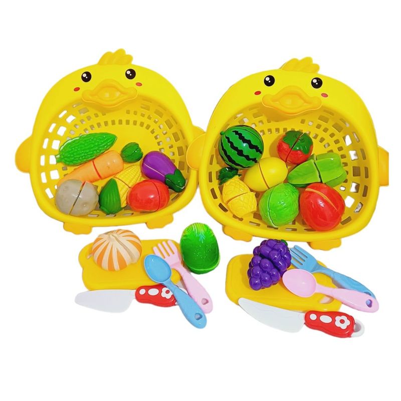 GENERICO - PACK FRUTAS VERDURAS PARA CORTAR DIDACTICO CON CANASTA PATO
