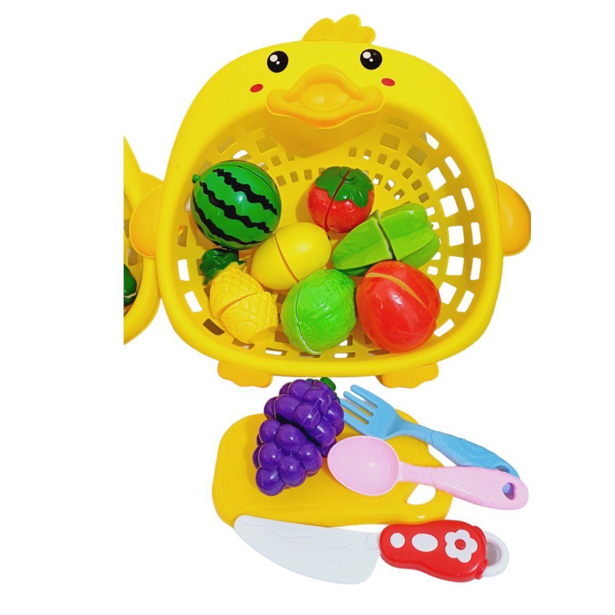 GENERICO - PACK FRUTAS VERDURAS PARA CORTAR DIDACTICO CON CANASTA PATO