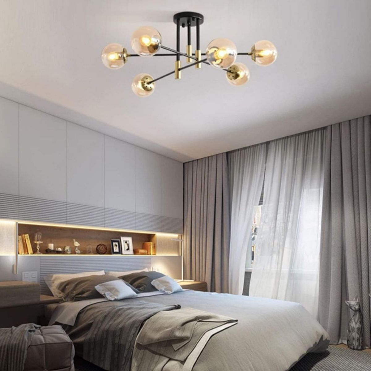 GENERICO - Lámpara Colgante Aragones negro con dorado incluye 6 globos de vidrio