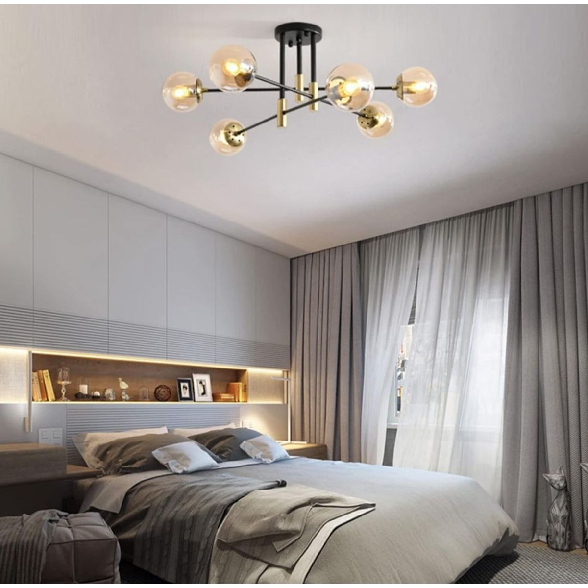 GENERICO - Lámpara Colgante Aragones negro con dorado incluye 6 globos de vidrio