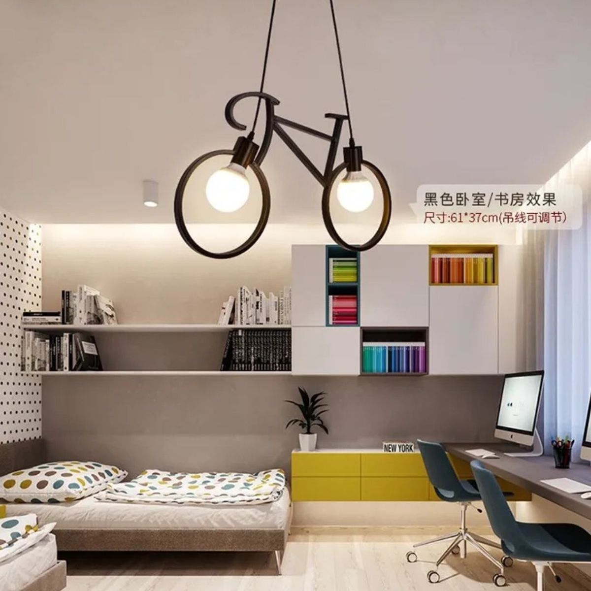 GENERICO - Lámpara Colgante bicicleta negro incluye 2 focos led