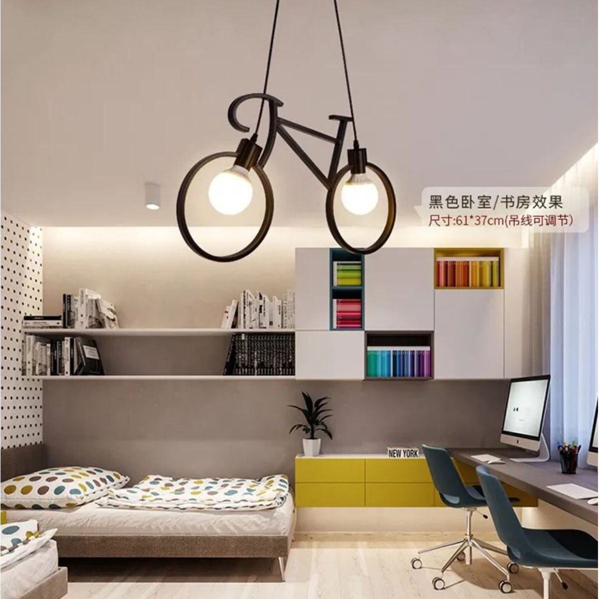 GENERICO - Lámpara Colgante bicicleta negro incluye 2 focos led