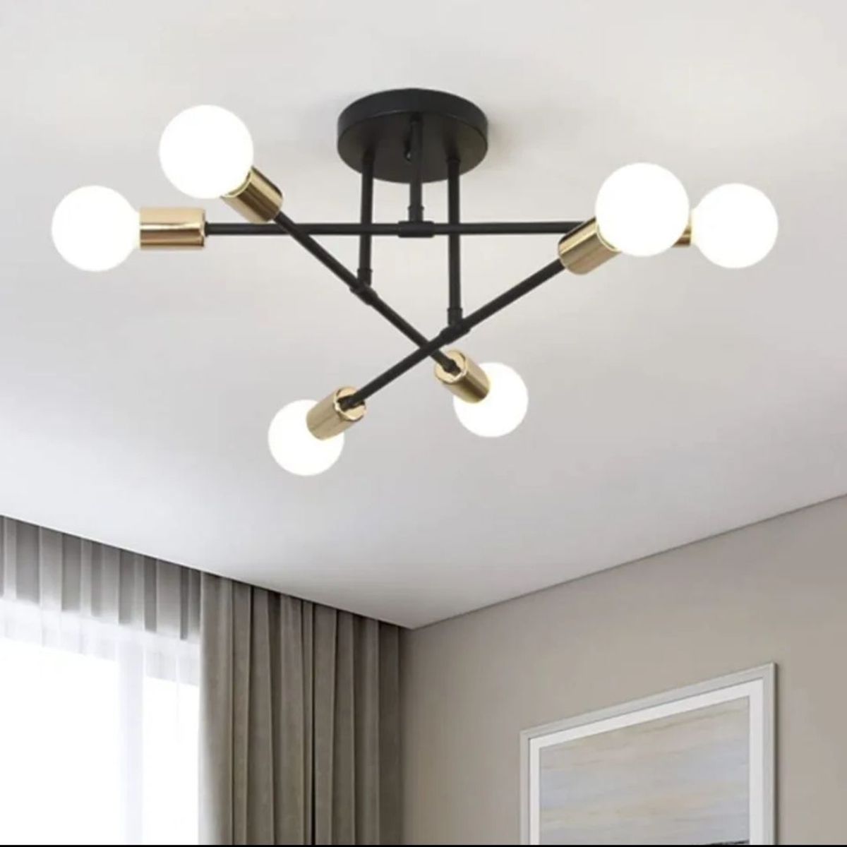 GENERICO - Lámpara Colgante getafe negro con dorado incluye 6 foco tricolor