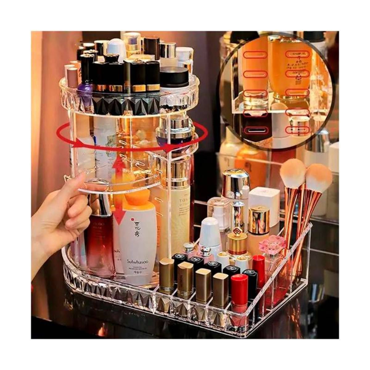 GENERICO - Organizador de Cosmeticos 360° con Base Cuadrada