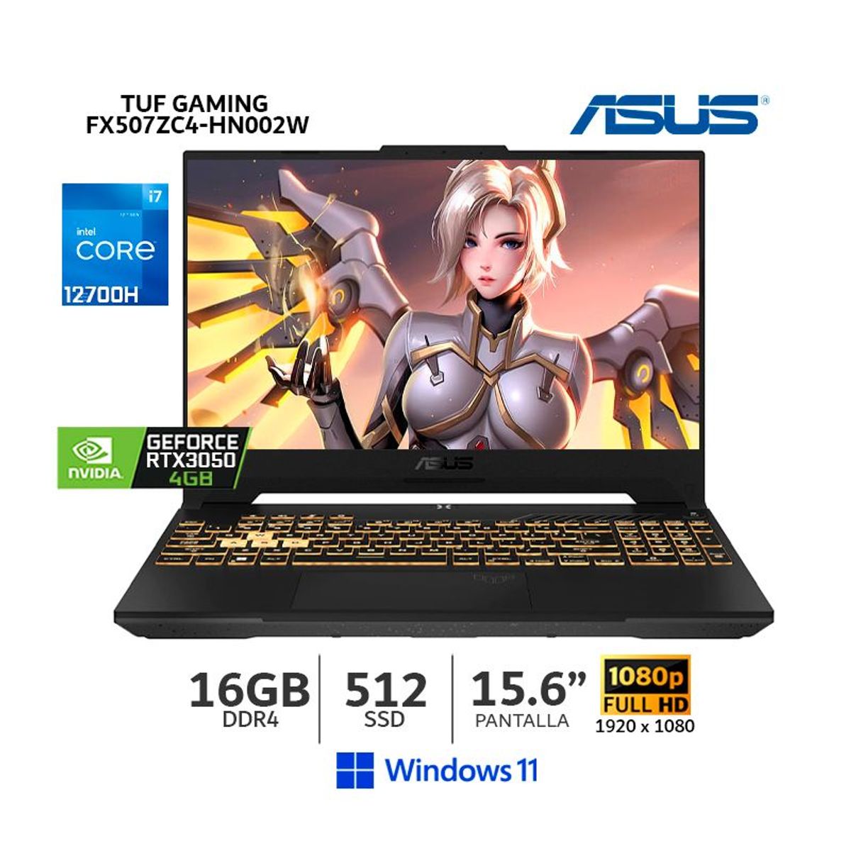 ASUS - Laptop Asus TUF Gaming FX507ZC4-HN002W Intel C i7-12700H 16Gb DDR4-512Gb SSD-RTX 3050 4GB-15.6"