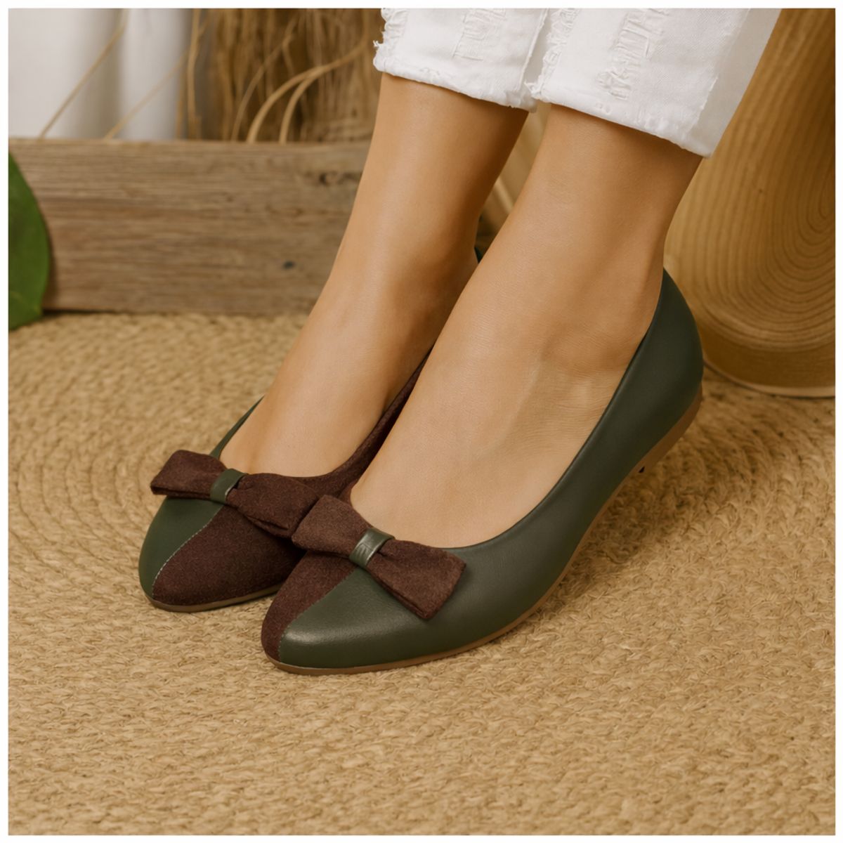 GENERICO - Balerinas Mujer Misshus Marie verde marron c lazo