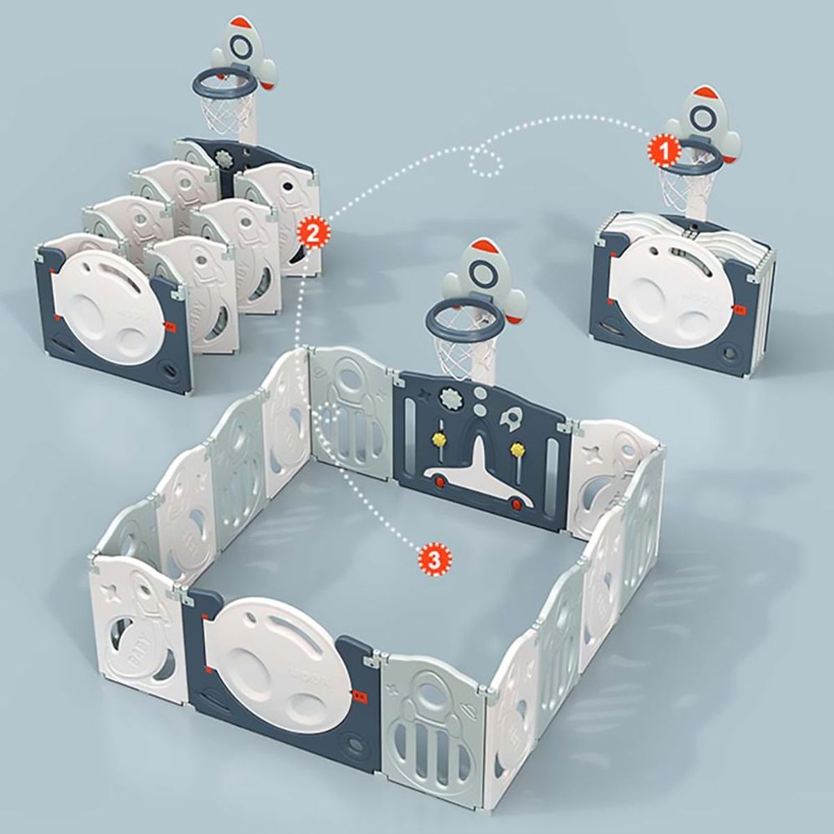 BABYKISS - CORRAL PARA BEBES Y NIÑOS PLEGABLE DE SPACE + ALFOMBRA