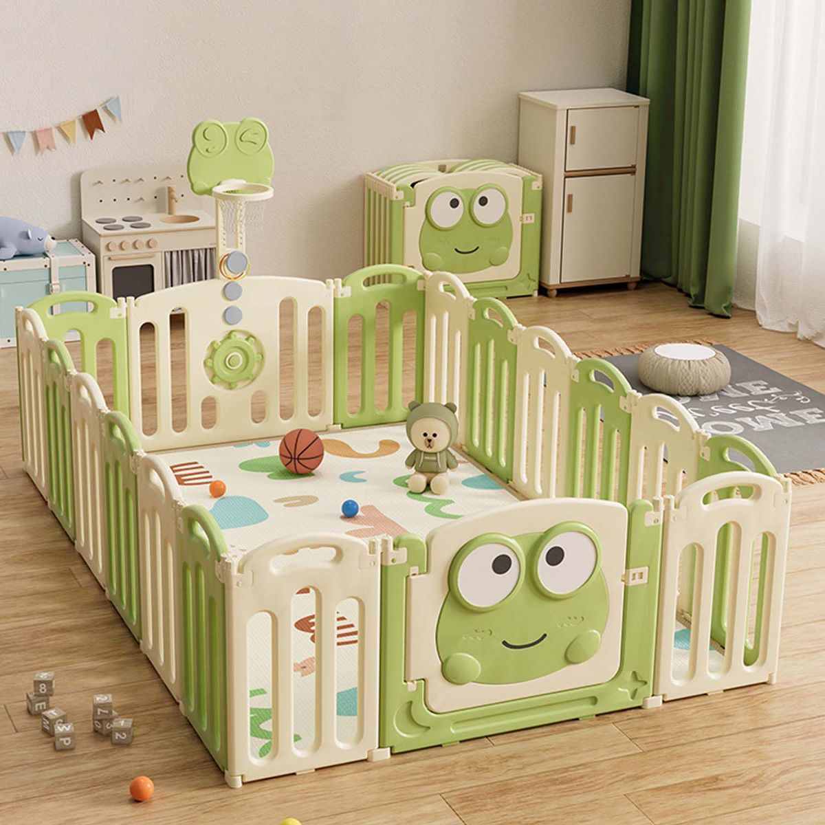 BABYKISS - CORRAL PARA BEBES Y NIÑOS PLEGABLE DE SAPITO + ALFOMBRA