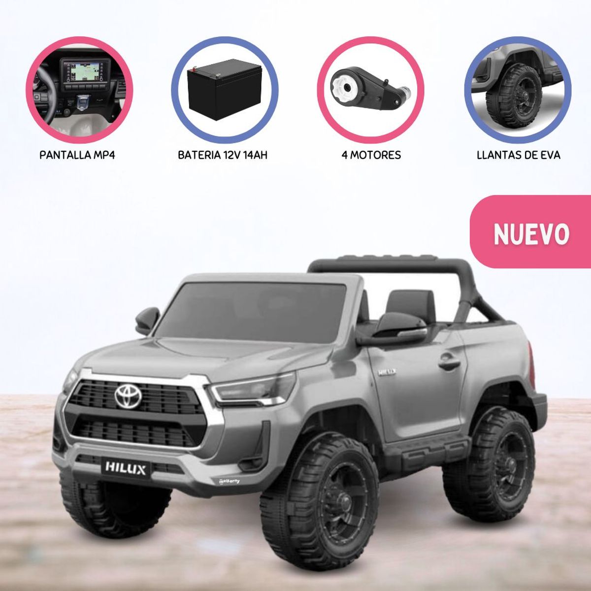 TOYOTA - Carro a Batería para Niños 4 x 4 «HILUX NEW» Gray