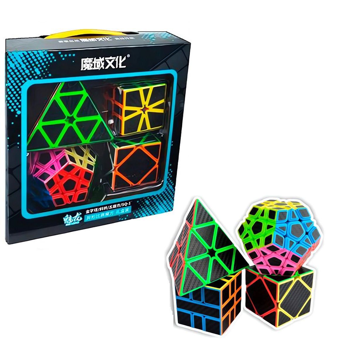 MOYU - Kit de 4 Cubos Moyu Megaminx, Piramyx, Skewb ,Square Carbono