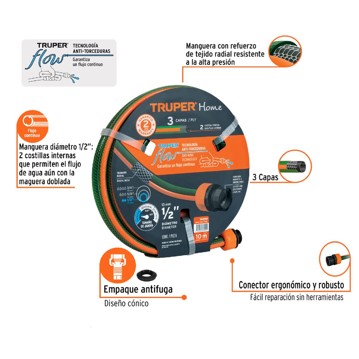 TRUPER - Manguera de Riego 10 Metros Reforzada TRUPER