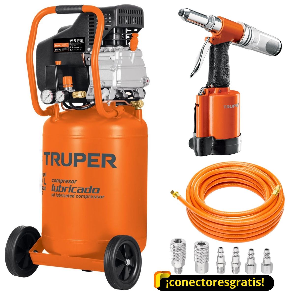 TRUPER - Compresor vertical 50L Remachadora neumática 316 Truper