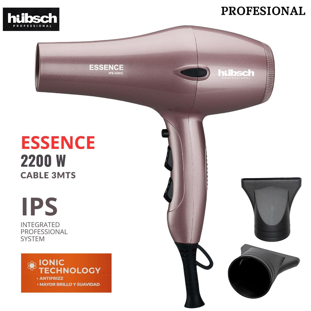 HUBSCH - Secador de cabello Profesional HUBSCH ESSENCE Motor AC 2200w Rosa Met