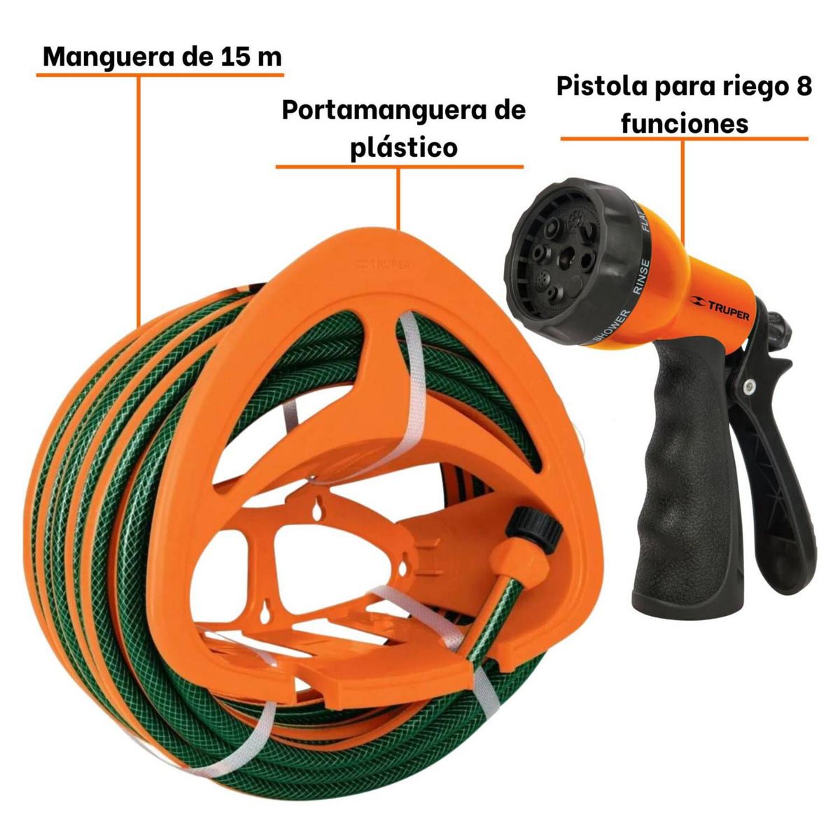 TRUPER - Manguera de Riego 20 Metros + Pistola de riego + Porta manguera
