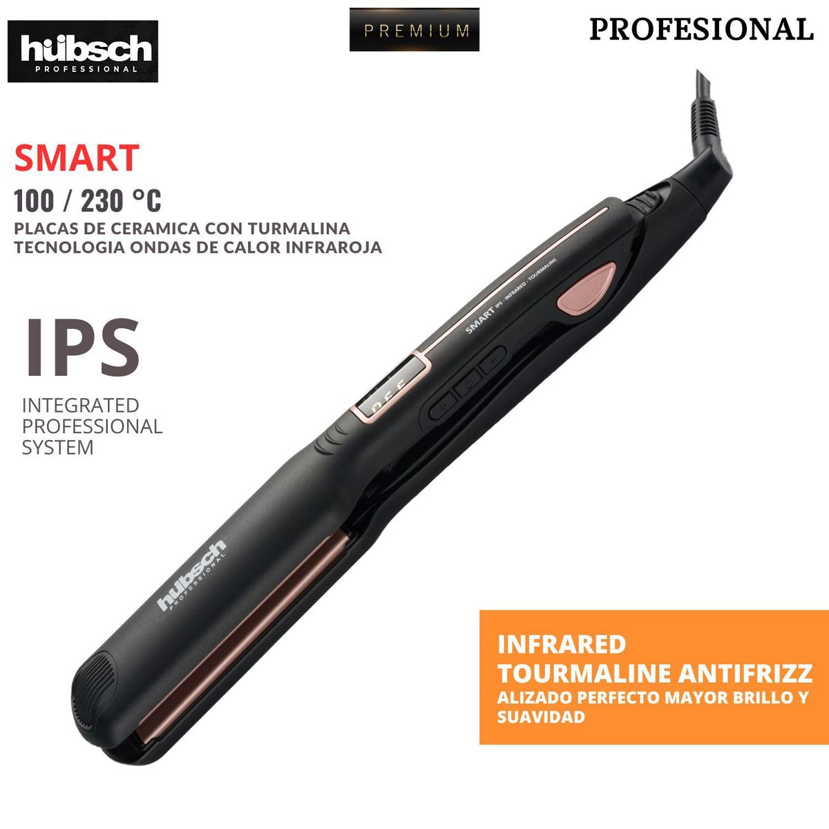 HUBSCH - Plancha de cabello PREMIUM Profesional HUBSCH SMART 100230 °C Negro