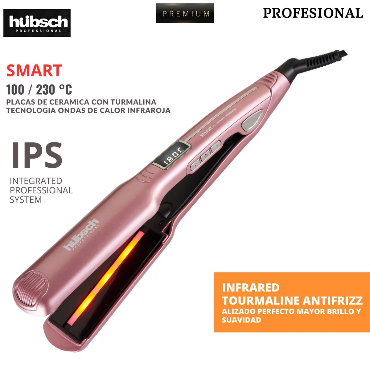 HUBSCH - Plancha de cabello PREMIUM Profesional HUBSCH SMART 100230 °C Rosa Met