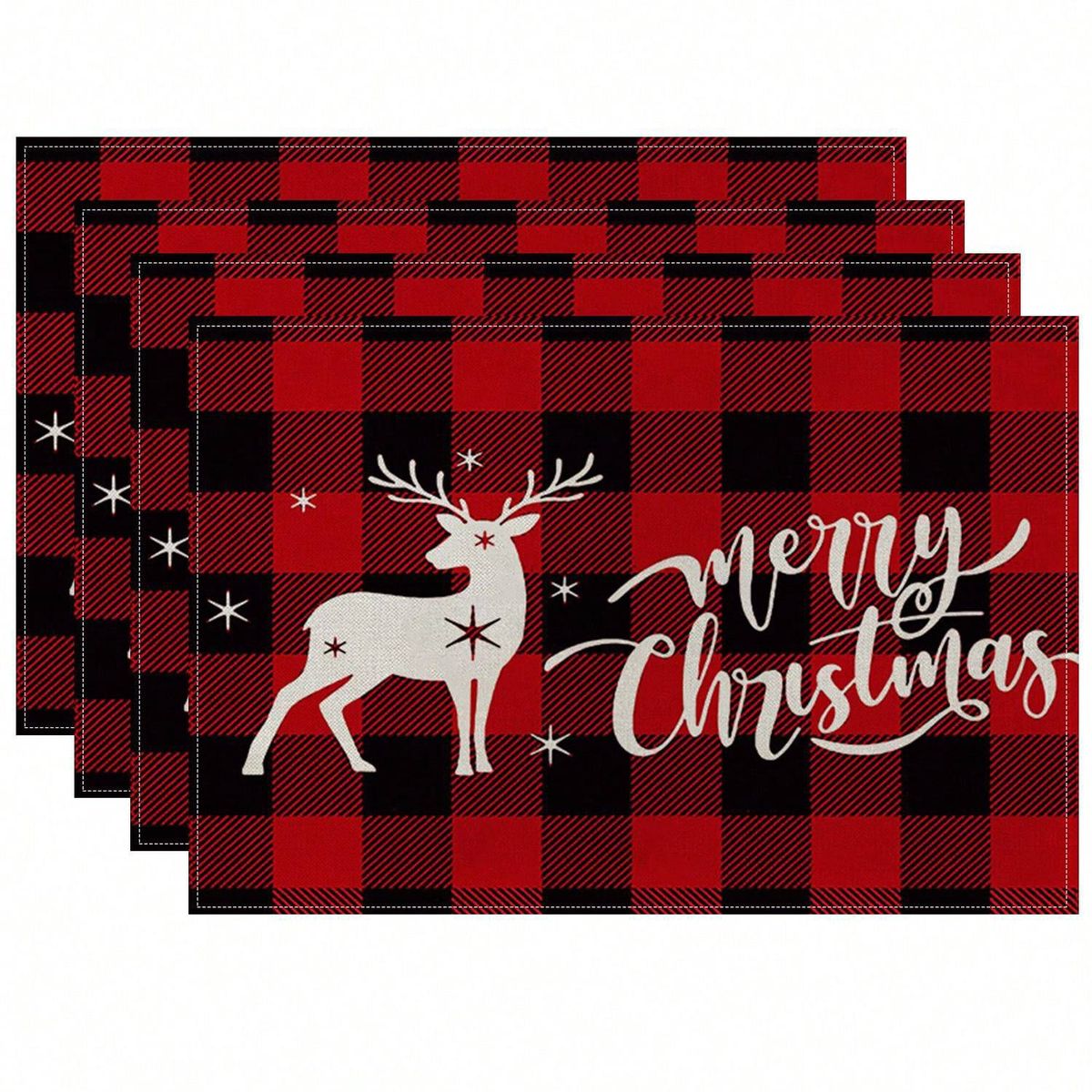 GENERICO - 4 Piezas/set Diseño Navideño Mantel Individual rojo