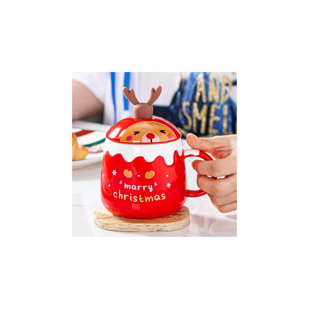 GENERICO - Taza mug cerámica con tapa decoración navideña regalo Año Nuevo