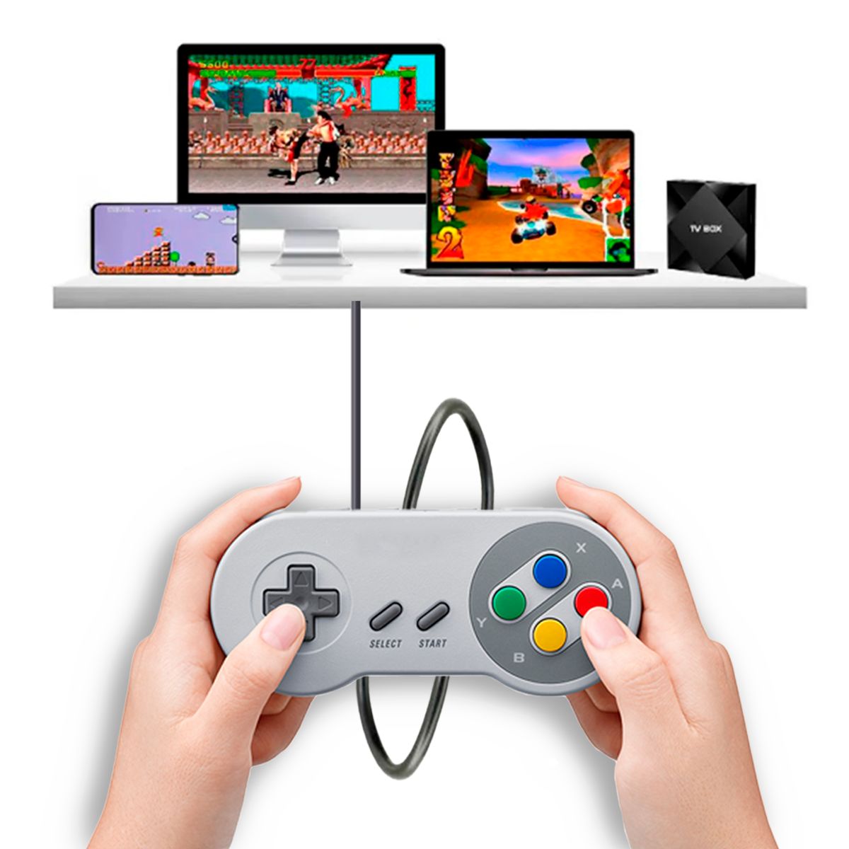 EXTINGTION - Mando Estilo Retro de Conexión USB color Gris