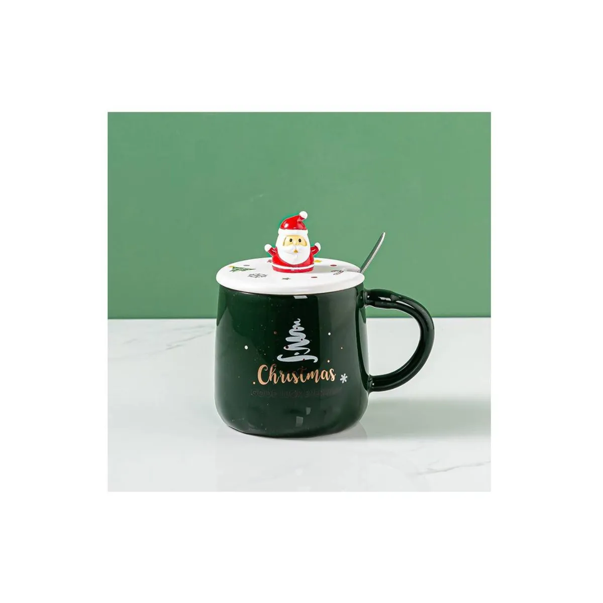 Taza mug cerámica con tapa decoración regalo Navidad, marca GENERICO - Foto Principal