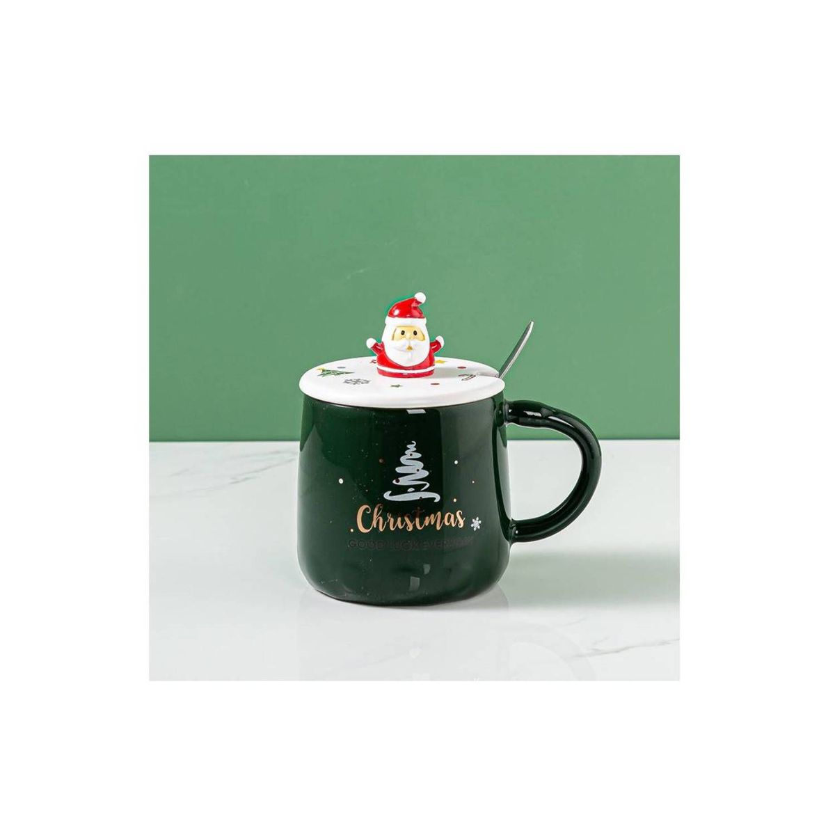Taza mug cerámica con tapa decoración regalo Navidad, marca GENERICO - Foto Principal