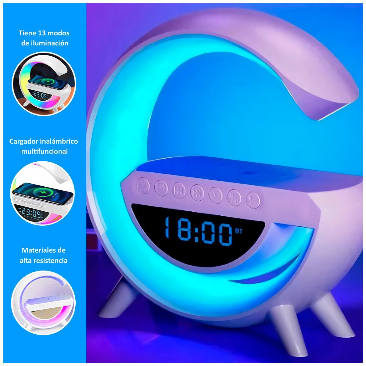 SASARU - Parlante G 3 en 1 con Cargador Inalámbrico RGB - Blanco