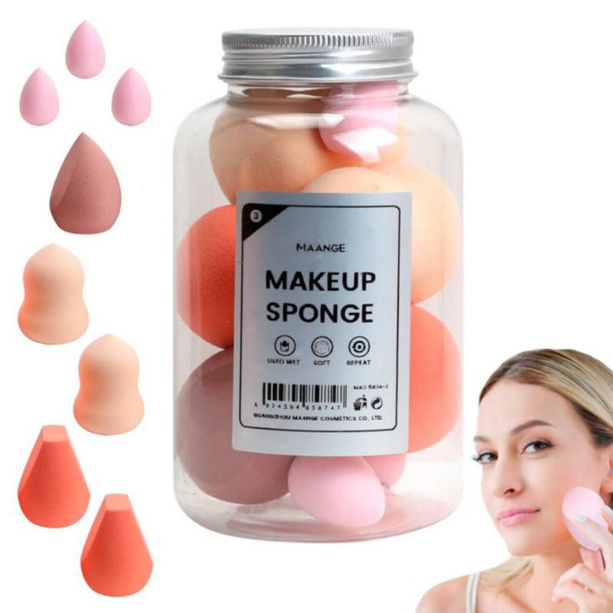 GENERICO - Pack 3 Frasco de 6 Esponjas para Maquillaje Beauty Blender